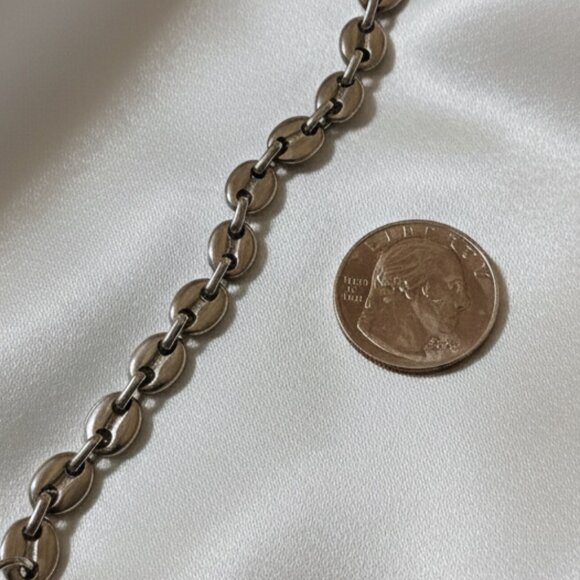 Silver Coffee Bean Link Marina Chain Bracelet Stainless Steel 9 Inches NWOT - Picture 3 of 5